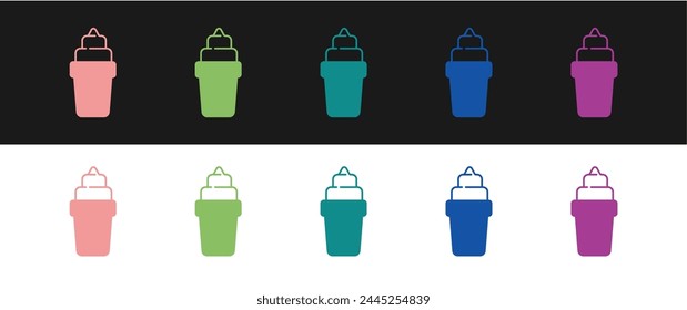 Set Ice cream in waffle cone icon isolated on black and white background. Sweet symbol.  Vector