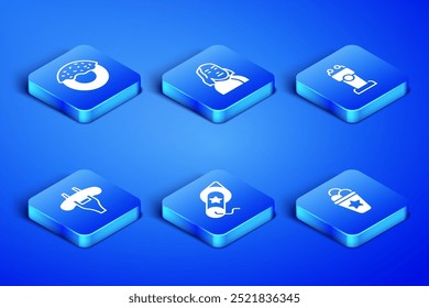 Set Ice cream in waffle cone, Donut, Firework, Sausage the fork, Benjamin Franklin and Stage stand tribune icon. Vector