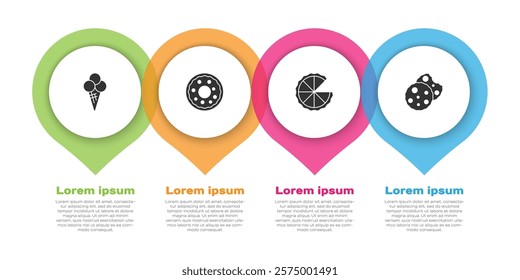 Set Ice cream in waffle cone, Donut, Homemade pie and Cookie or biscuit. Business infographic template. Vector