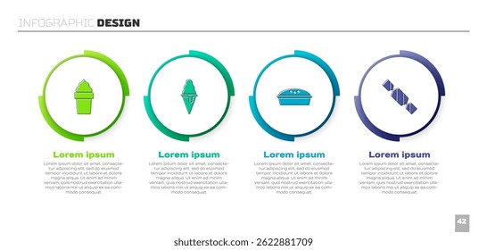 Coloque sorvete em cone de waffle, , torta caseira e Doce. Modelo de infográfico comercial. Vetor