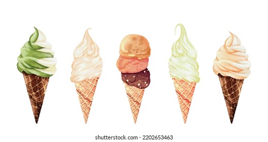 Set of ice cream watercolor vector design great for your compositions or decorate with your artwork. svg