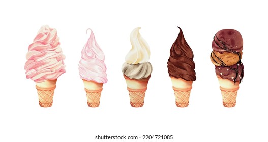 Set of ice cream watercolor vector design great for your compositions or decorate with your artwork.