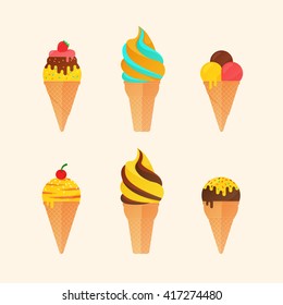 Set of ice creams, flat