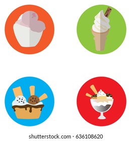 Set of ice creams on colored buttons, Vector illustration