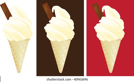 set of ice creams on different coloured backgrounds, vector illustration