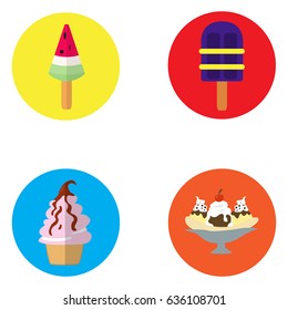 Set of ice creams and popsicles on colored buttons, Vector illustration