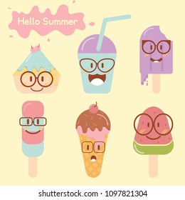 Set of ice creams in the summer.Vector illustration 