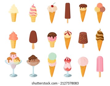 Eine Reihe von Eis.Sweet Sommer Dessert.Vektorgrafik.Eine Reihe von Eis mit verschiedenen Geschmacksrichtungen, Texturen und Füllungen.