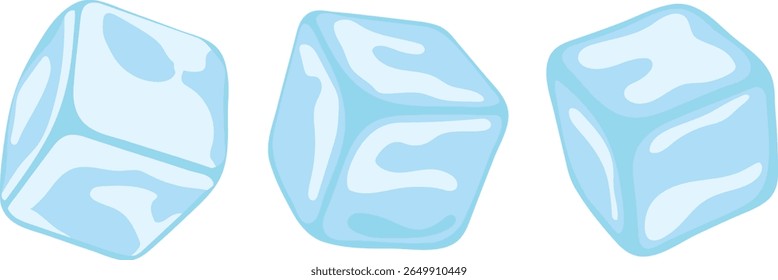 Set of Ice Cubes Flat Vector Illustration for Cold Beverage, Summer Drink, and Refreshing Design Elements