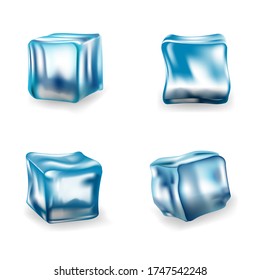 Conjunto de cubos de hielo sobre un fondo blanco aislado.
Ilustración vectorial de acciones