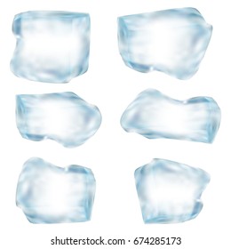 A set of ice cubes. Water splashes. A cartoon. Cold. For your design.