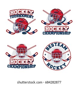 Set of Ice Hockey badge, logo, emblem team tournament template