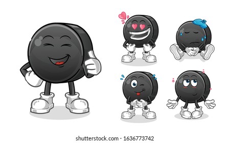 set of ice hockey ball cartoon. emoji with 5 expressive styles. cartoon mascot vector