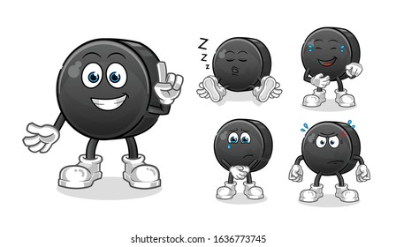 set of ice hockey ball cartoon. emoji with 5 expressive styles. cartoon mascot vector