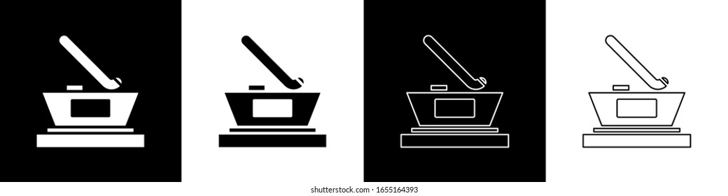 Set Ice hockey cup champion icon isolated on black and white background. Hockey trophy.  Vector Illustration