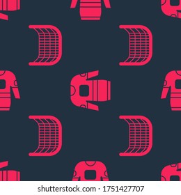 Set Ice hockey goal and Hockey jersey on seamless pattern. Vector