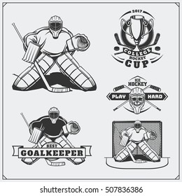 Set of ice hockey labels, emblems, icons, badges and design elements.