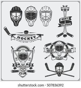 Set of ice hockey labels, emblems, icons, badges and design elements.