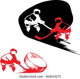 Set of ice hockey players. Vector ink illustration. Sport logo design.