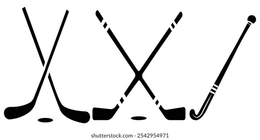 Eishockeyschlägersatz in einer flachen Vektorsymbol-Silhouettengrafik. Schild für Sportelement.