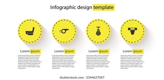 Set Ice hockey stick and puck, Whistle, Punching bag and Groin guard. Business infographic template. Vector