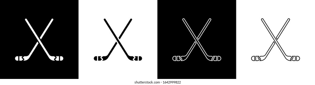 Set Ice hockey sticks icon isolated on black and white background.  Vector Illustration