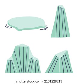 Set Ice Iceberg. Underwater Doodle illustration nature. Hand drawn nursery baby scandinavian style, kids clipart naive art
