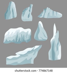 Set of ice rocks. Elements to create winter landscape scene for cartoon or game assets.