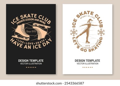 Ice Skate Club Flyer, Poster, Banner. Konzept für Hemd oder Logo, Print, Stempel oder T-Shirt mit Rollschuh, Rollschuhklingen und Helm . Wintersport. Vektorgrafik.