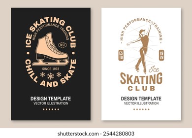 Set of Ice Skate club flyer, poster, banner. Concept for shirt or logo, print, stamp or tee with skate, skates blades and helmet . Winter sport. Vector illustration.