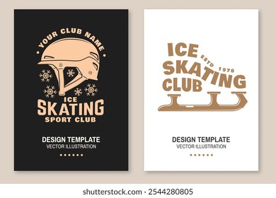 Set of Ice Skate club flyer, poster, banner. Concept for shirt or logo, print, stamp or tee with skate, skates blades and helmet . Winter sport. Vector illustration.