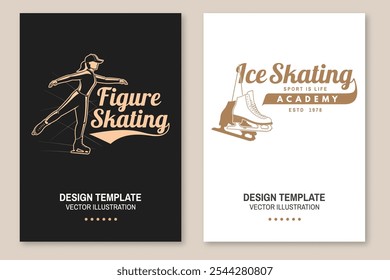 Set of Ice Skate club flyer, poster, banner. Concept for shirt or logo, print, stamp or tee with skate, skates blades and helmet . Winter sport. Vector illustration.