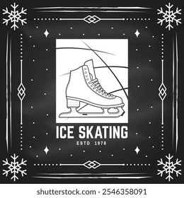 Set of Ice Skate club flyer, poster, banner on the chalkboard. Concept for shirt or logo, print, stamp or tee with skate, skates blades and helmet . Winter sport. Vector illustration.