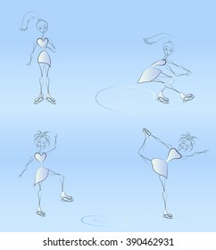 set ice skating girl, performs a variety of shapes
