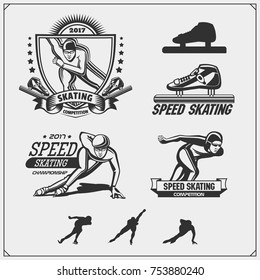 Set of ice skating labels, emblems and design elements. Vector illustration.