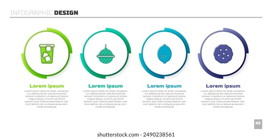 Set Ice tea, Ball strainer, Lemon and Cookie or biscuit. Business infographic template. Vector