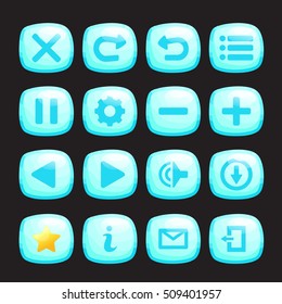 Set of ice or water icons isolated on black background for game. Mobile app vector elements template.