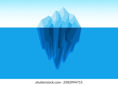 Set of iceberg background, Iceberg floating on sea ocean water, glacier tip and underwater part, large ice rock mountain geometric polygon style for iceberg underwater background template.