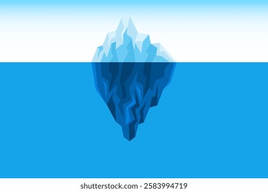 Set of iceberg background, Iceberg floating on sea ocean water, glacier tip and underwater part, large ice rock mountain geometric polygon style for iceberg underwater background template.