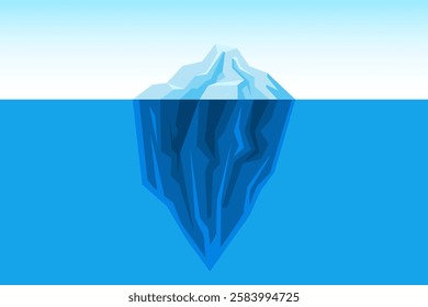 Set of iceberg background, Iceberg floating on sea ocean water, glacier tip and underwater part, large ice rock mountain geometric polygon style for iceberg underwater background template.