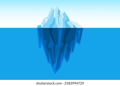 Set of iceberg background, Iceberg floating on sea ocean water, glacier tip and underwater part, large ice rock mountain geometric polygon style for iceberg underwater background template.