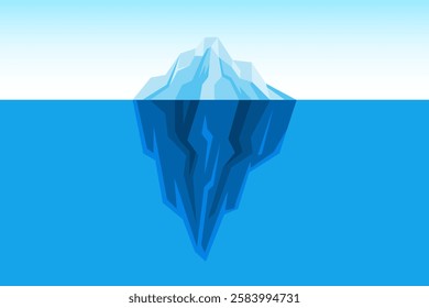 Set of iceberg background, Iceberg floating on sea ocean water, glacier tip and underwater part, large ice rock mountain geometric polygon style for iceberg underwater background template.