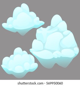 A set of icebergs isolated on gray background. Cartoon vector illustration close-up.