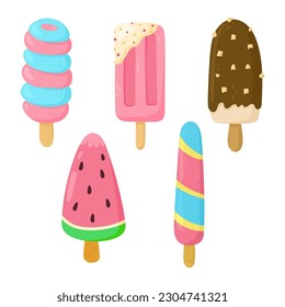 Set of ice-cream bar and popsicles. Vector cartoon illustration.
