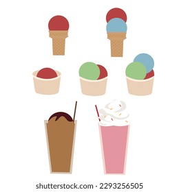 Set Ice-cream ; cones, cups including milkshakes and ice-cream floats with Sunday.