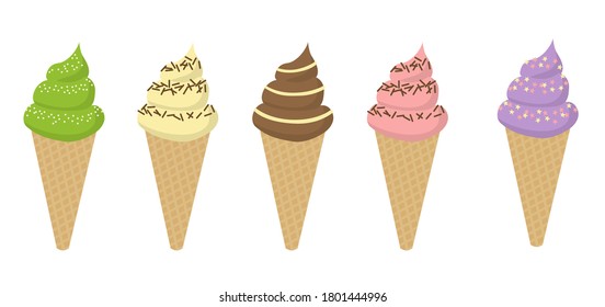 un conjunto de conos de helados con diferentes sabores