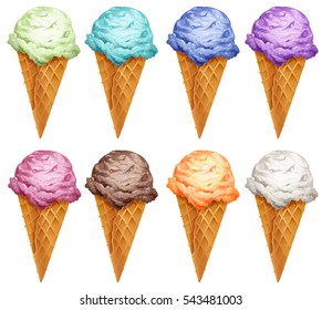 Set of icecream in different flavors illustration