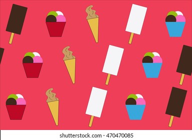 Set of ice-cream on red background, vector illustration