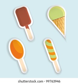 Set of ice-cream paper stickers. Vector illustration