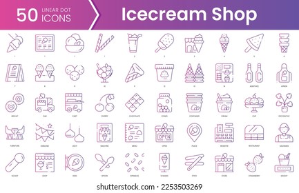 Set of icecream shop icons. Gradient style icon bundle. Vector Illustration